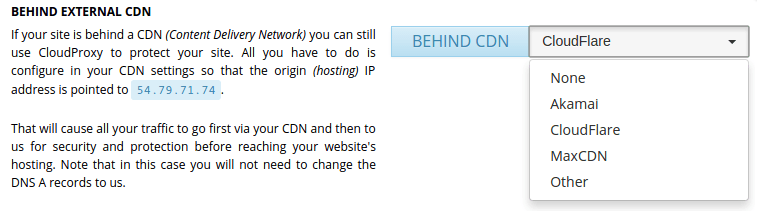 CDN option on the CloudProxy Dashboard