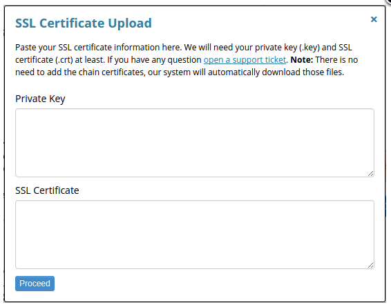 SSL certificate upload